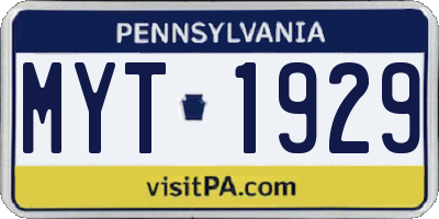 PA license plate MYT1929