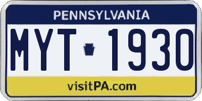 PA license plate MYT1930