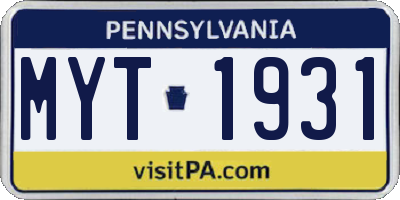PA license plate MYT1931