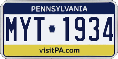 PA license plate MYT1934