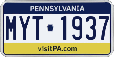 PA license plate MYT1937