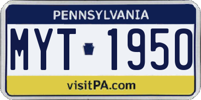 PA license plate MYT1950