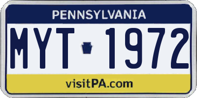 PA license plate MYT1972