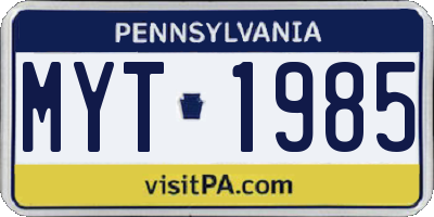 PA license plate MYT1985
