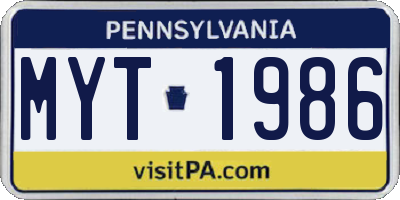 PA license plate MYT1986