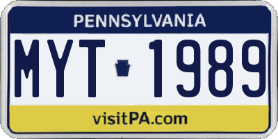 PA license plate MYT1989