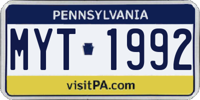 PA license plate MYT1992