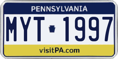 PA license plate MYT1997