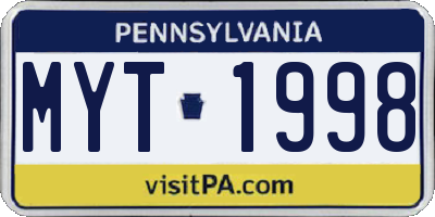 PA license plate MYT1998