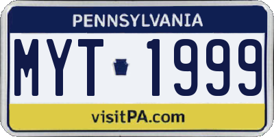 PA license plate MYT1999