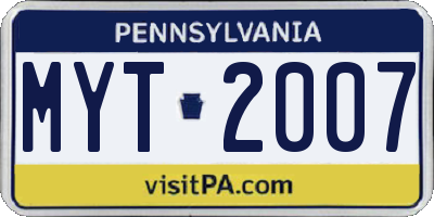 PA license plate MYT2007