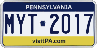 PA license plate MYT2017