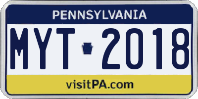 PA license plate MYT2018