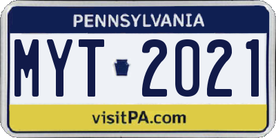 PA license plate MYT2021
