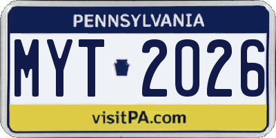 PA license plate MYT2026