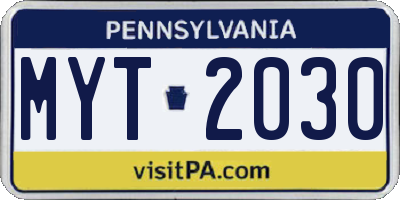 PA license plate MYT2030