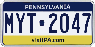PA license plate MYT2047