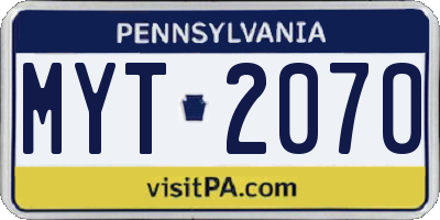 PA license plate MYT2070