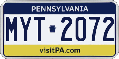 PA license plate MYT2072
