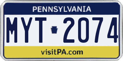 PA license plate MYT2074