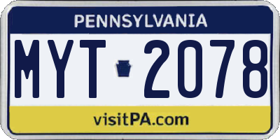 PA license plate MYT2078