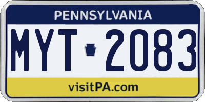 PA license plate MYT2083