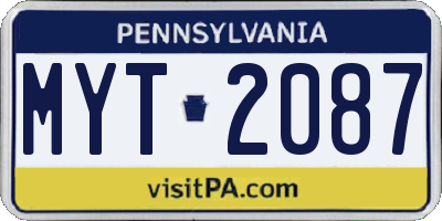 PA license plate MYT2087