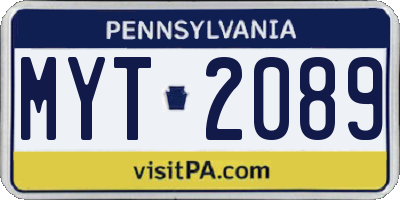 PA license plate MYT2089