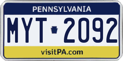 PA license plate MYT2092
