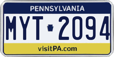 PA license plate MYT2094