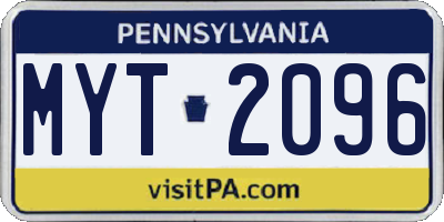 PA license plate MYT2096