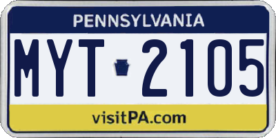 PA license plate MYT2105