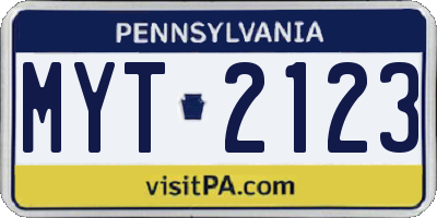PA license plate MYT2123
