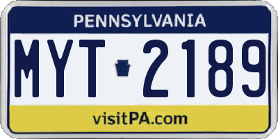 PA license plate MYT2189