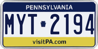 PA license plate MYT2194