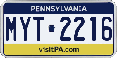 PA license plate MYT2216