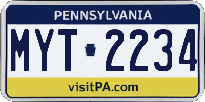 PA license plate MYT2234