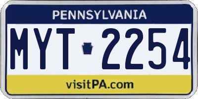 PA license plate MYT2254