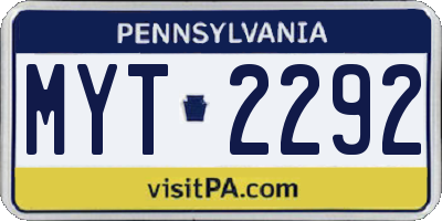 PA license plate MYT2292