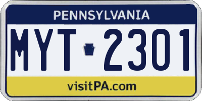 PA license plate MYT2301