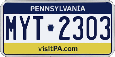 PA license plate MYT2303