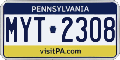 PA license plate MYT2308