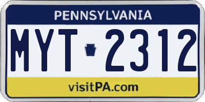 PA license plate MYT2312