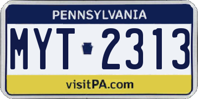 PA license plate MYT2313