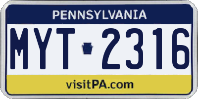 PA license plate MYT2316