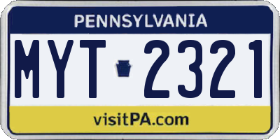 PA license plate MYT2321