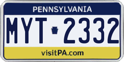 PA license plate MYT2332