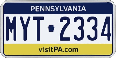 PA license plate MYT2334