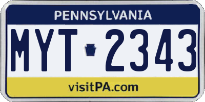 PA license plate MYT2343