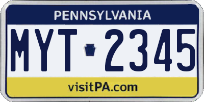 PA license plate MYT2345